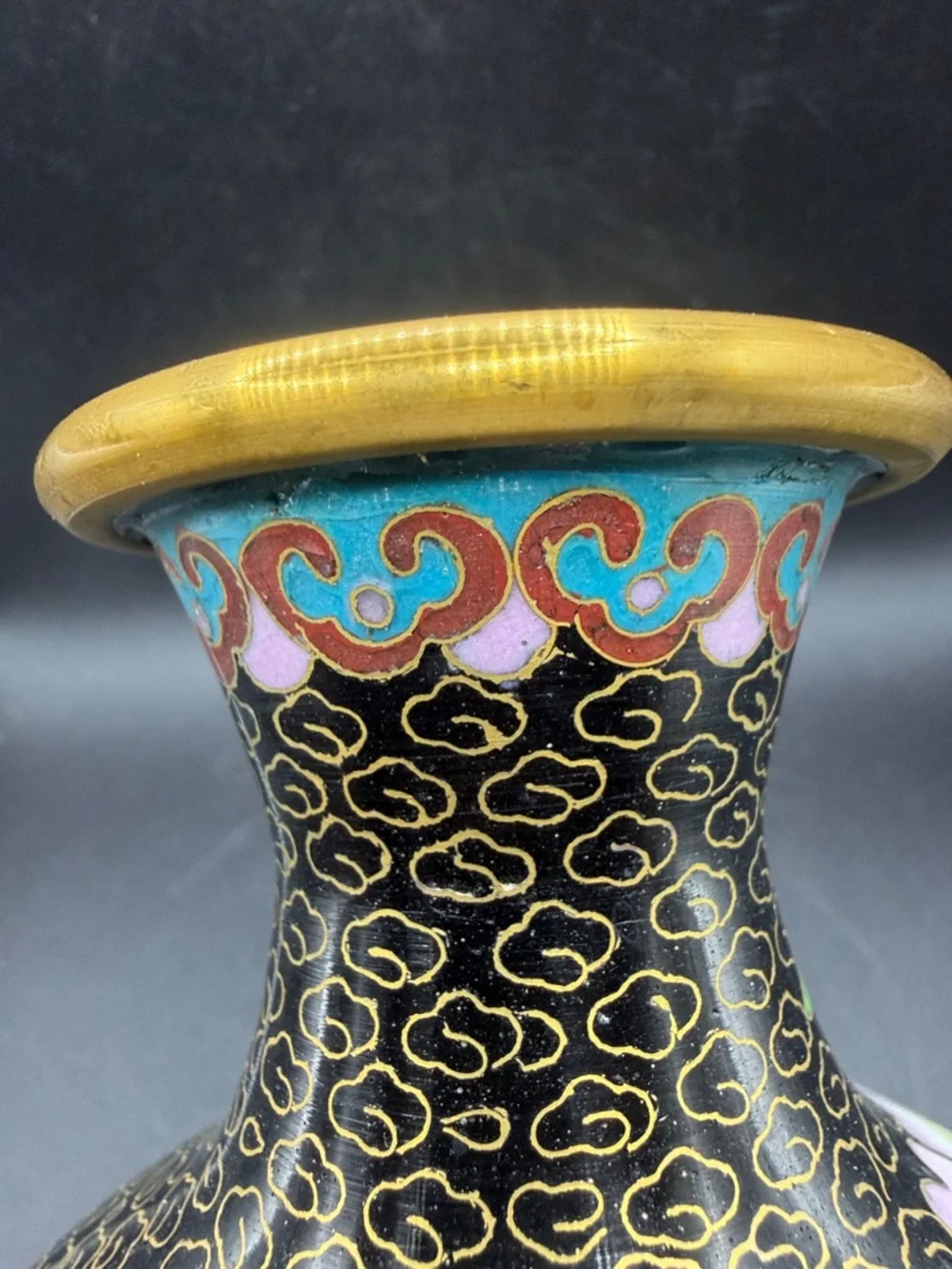 Vintage Floral Bird Black Multicolor Cloisonné Vase Vessel Asian Arts Decor - Picture 8 of 9